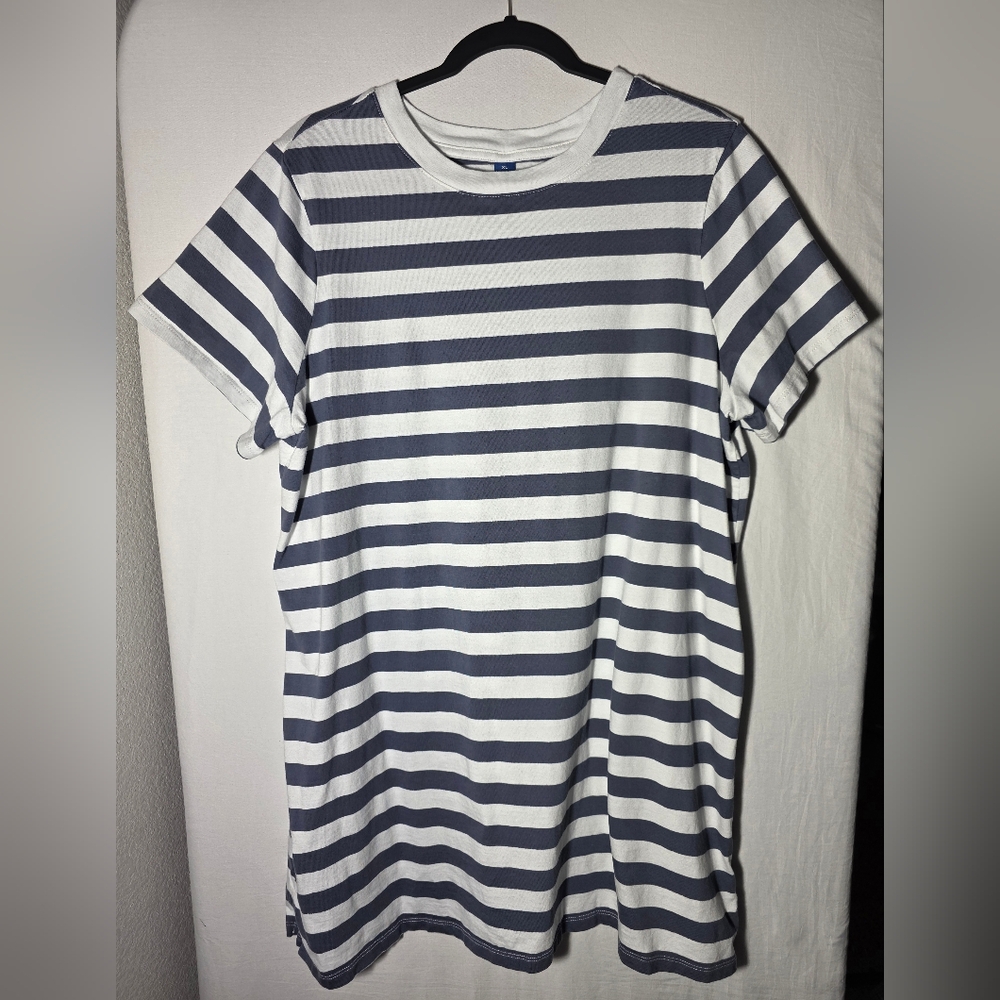 Old Navy Striped T-Shirt Dress XL EUC Coastal Grandma Nautical Preppy Mini